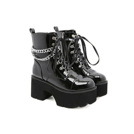 

Lacyhop Platform Boots for Women Chunky Heeled Combat Goth Boots Lace up Round Toe Punk Gothic Ankle Booties