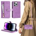 thumbnail image 2 of Feishell Compatible with for iPhone 13 Pro Max Wallet Case Crossbody, Zipper Phone Case with RFID Blocking Card Holder Wrist Strap Leather Purse Gift for Women For iPhone 13 Pro Max, Purple, 2 of 10