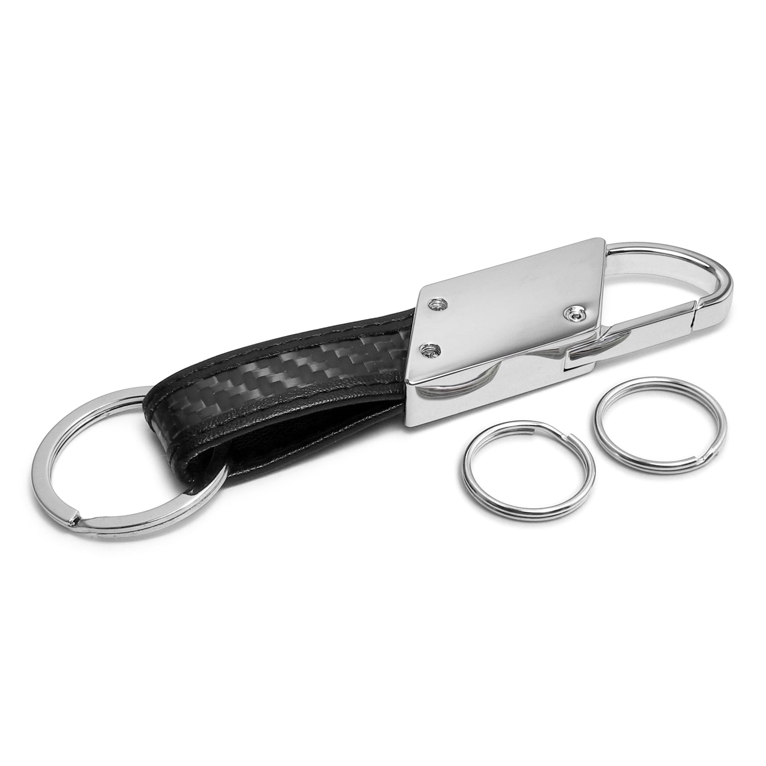 iPick Image for Ford Mustang Cobra Real Carbon Fiber Leather Key Chain with Red White Blue, Official Licensed