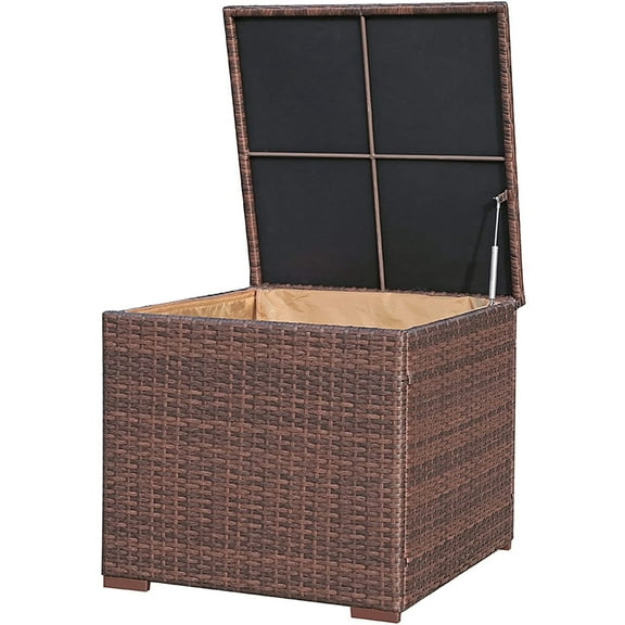 JOIVI Outdoor Storage Box, 88-Gallon Patio Rattan Storage Deck Box with Hinged Lid, Weather-resistant PE Wicker Container for Patio Cushions, Gardening Tools and Pool Toys, Brown