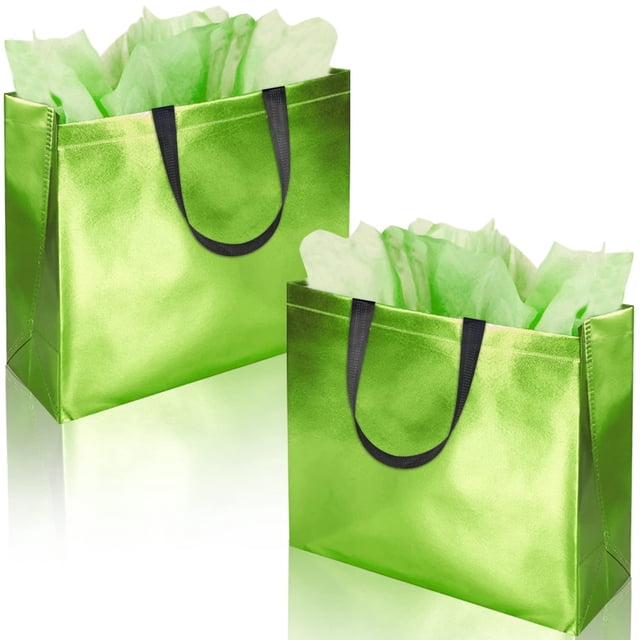 Bolsas de regalo BLEWINDZ, 18 unidades, grandes, amarillas y verdes, 33 x 13 x 28 cm