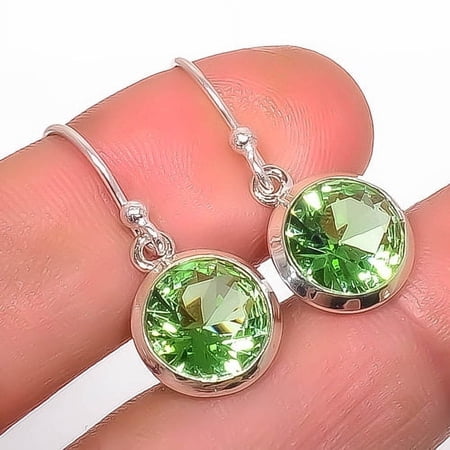 Green Amethyst Handmade 925 Silver Plated Earring 1.09" E3-80, Valentine's Day Gift, Birthday Gift, Beautiful Jewelry For Woman & Girls