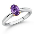 thumbnail image 2 of Gem Stone King 925 Sterling Silver and 10K Yellow Gold Purple Amethyst Solitaire Engagement Ring for Women (0.75 Cttw, Oval 7X5MM, Gemstone February Birthstone, Available in Size 5, 6, 7, 8, 9), 2 of 4