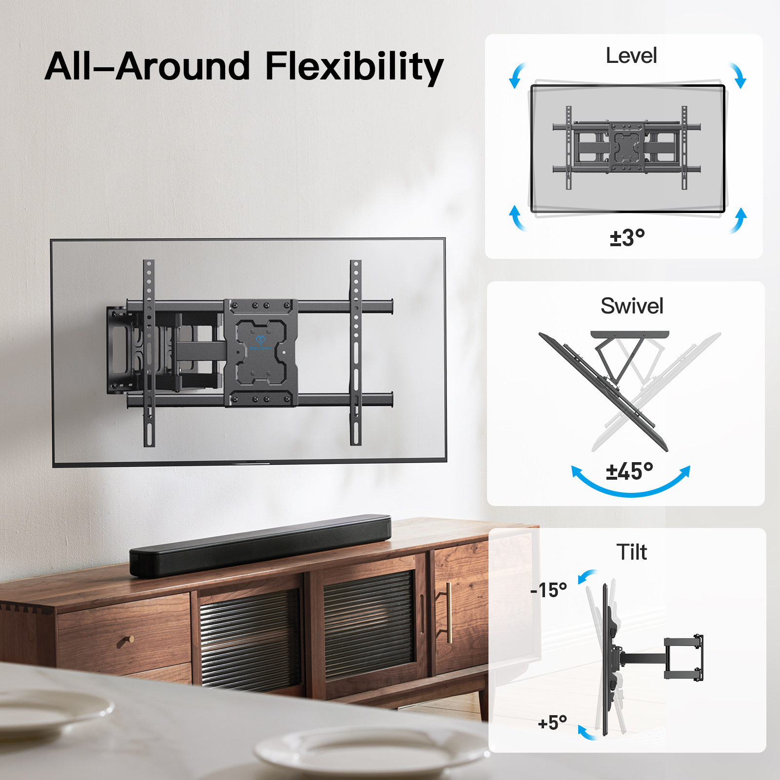 Perlesmith Full Motion TV Wall Mount for 37-86 Inch TVs photo 7
