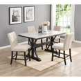 thumbnail image 2 of Light Espresso Faux Marble Counter Height Dining Set with Beige Chairs Wood Base, 2 of 6