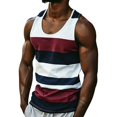thumbnail image 2 of Multi Color Horizontal Stripe U Neck Muscle Tank Top Men Slim Shoulder Strap Breathable Sleeveless Tee for Fitness Outdoor Vacation Daily Looks Red L, 2 of 4