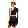 thumbnail image 2 of MSemis Women Single Sleeve Rhinestone Crop Top and Skirt Black M, 2 of 7