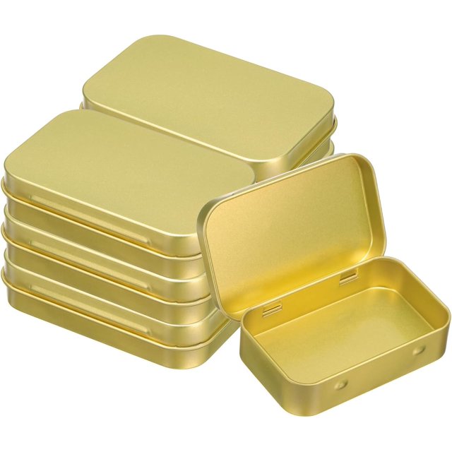 uxcell 6pcs Metal Tin Box, 3.7x2.4x0.8" Mini Portable Rectangular Empty Tinplate Small Storage Container Airtight Tins with Lids for Candy Favors Crafts Christmas Gifts, Gold