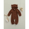 thumbnail image 2 of Qiylii Baby Knit Ribbed Bodysuit,Solid Color Long Sleeve Hooded Romper with Ears, 2 of 8