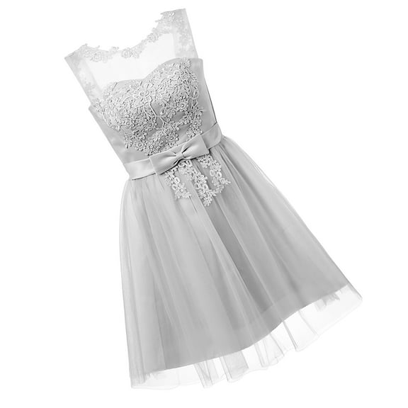 Raindrops Short Evening Dress Lace 1Pcs Grey Bridesmaid for Holiday Party Women