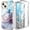 Blue Purple Marble, variant on iPhone 15 Plus Case with Screen Protector, Wireless Charging Shockproof Drop Protection Dual Layer Rugged Hybid Back Cover with TPU Impact Resistant Bumper for Apple 15+, Blue Gold Butterfly