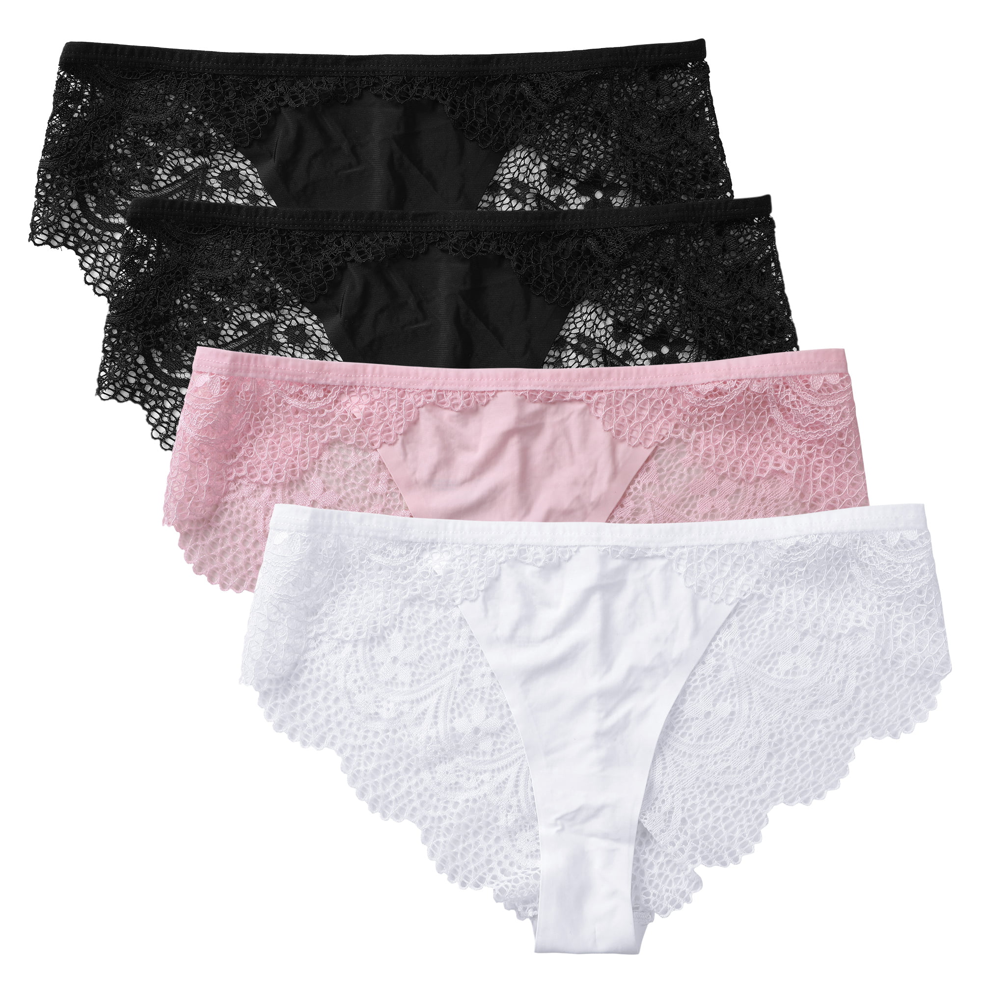 Ekouaer Womens All Over Lace Trim Hipster Cotton Panties Pack of 3