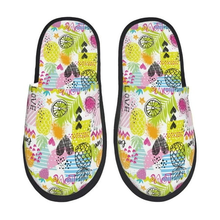 Balery Tropical Pineapples Slient Indoor Furry Fleece Comfort House Shoes Soft Non-Slip Home Shoes Cotton slippers House Slippers-- Medium