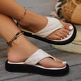 thumbnail image 5 of Rokment Quilted Platform Flip Flops for Woman 2026 Beach Summer Trendy Casual Leather Chunky Flat Dress Slip on Comfortable Walking Backless Sandals Beige Size 6, 5 of 7