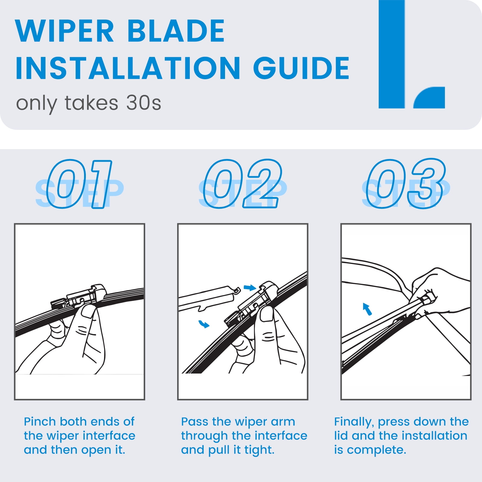 LADEWEU® 3 Wipers 24"+19"+12" for Mercedes-Benz GLA250/GLA45 AMG 2016-2021 All Weather Original Equipment Automotive Replacement Front Rear Windshield Wiper Blade (Pack of 3)