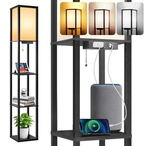 Outon 63.7" Floor Lamp with 4-Tier Shelves and USB Charging