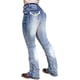 thumbnail image 1 of Pantalones vaqueros elásticos de cintura media para mujer con corte de bota y dobladillo sin rematar, 1 of 5