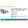 thumbnail image 2 of Right Headlight Assembly - Compatible with 2013 - 2014 Subaru Outback, 2 of 2