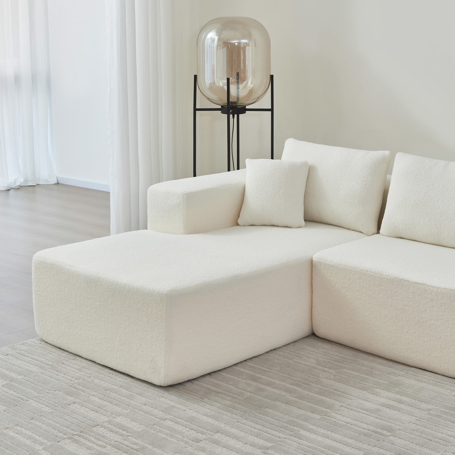 Gewnee Modern Lamb Modular High Density Sponge L Shaped Modern Sectional Sofa Couch with Chaise Lounge & Pillows, Upholstered Corner Cloud Couch for Living Room,