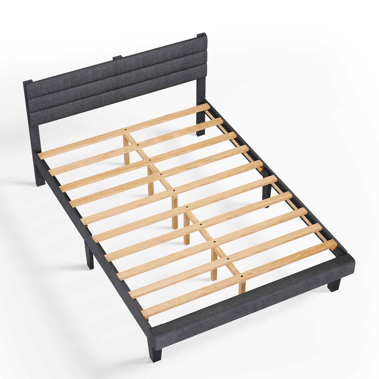 Ktaxon Upholstered Queen Size Bed Frame, Platform Bed  with Headboard, Gray