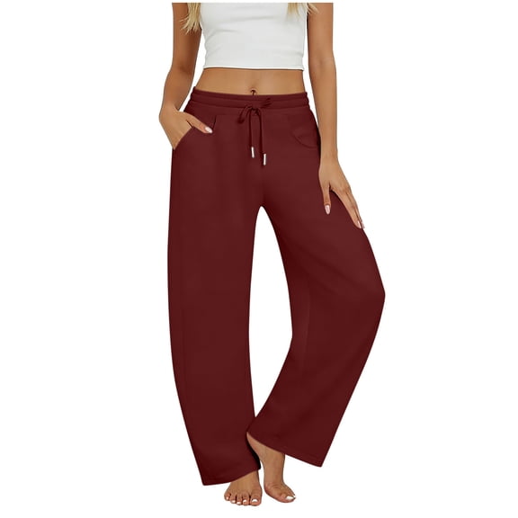 ZQUUVOU Women's Sweatpants Jogger Barrel-Leg Elastic Drawstring Waisted Pants with Pockets Casual Lounge Outdoor Sweatpants Burgundy