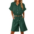 thumbnail image 1 of Vestidos Casuales Para Mujer, Blusas De Mujer De Moda Conjunto de blusa y pantalones cortos de lino para mujer, con solapa, manga corta y botones sueltos, para verano, 1 of 7