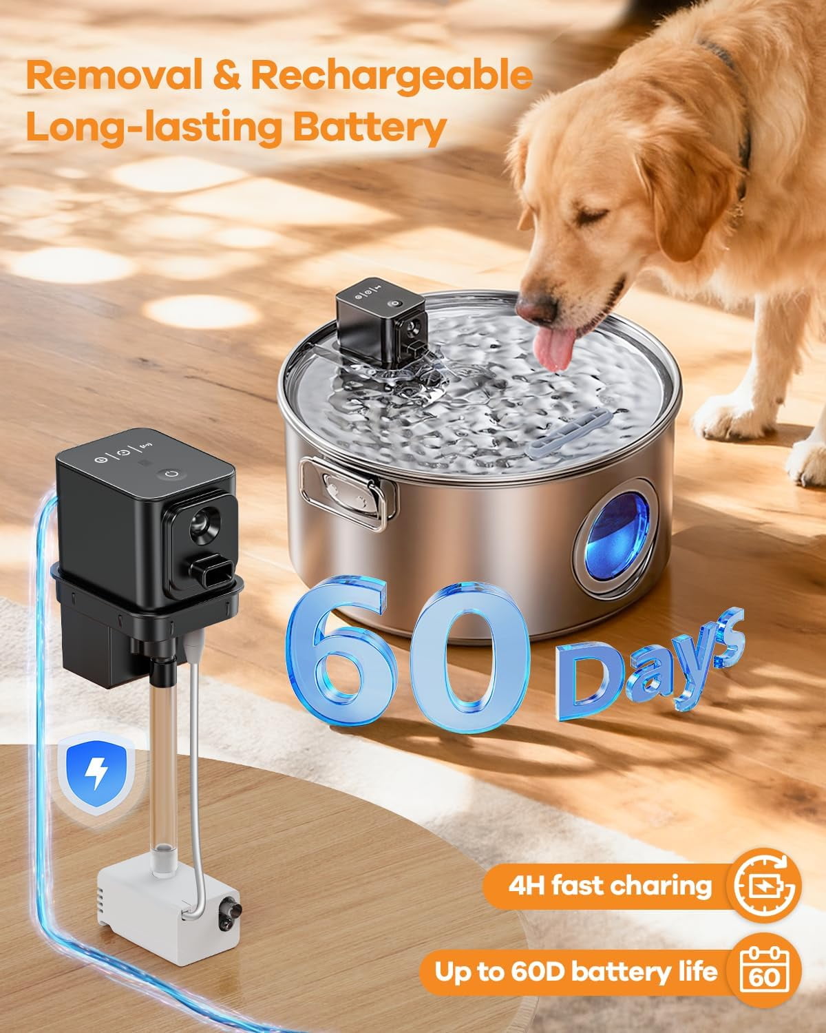 3.4Gal Wireless Automatic Dog Water Fountain, 12L Stainless Steel Pet Water Bowl Dispenser with 3 Modes, Ultra Quiet Multi-Filtration System for Large Dogs