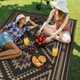 thumbnail image 4 of KUETH 5' x 8' Outdoor Rug Waterproof for Patio Carpet Plastic Reversible Straw Outdoor Rug for Camping Picnic Geometric Mat ,Black & Brown, 4 of 6