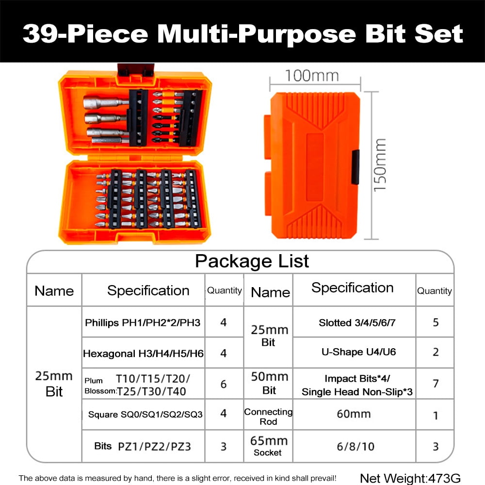Riousery 39 PCS Drill Bit Set Impact Driver Screwdriver Bits for Wood Metal Cement Drilling with Storage Case Orange 5.91 inches / 15 cm