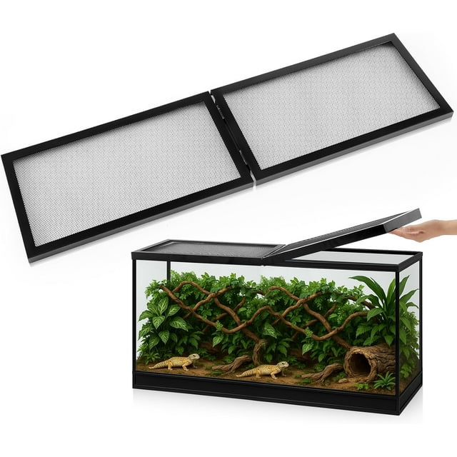 55 Gallon Screen Cover for Hinged Door Pet Reptile Terrarium Screen Cover Large Reptile Terrarium Fish Tank Lid with Center Hinge
