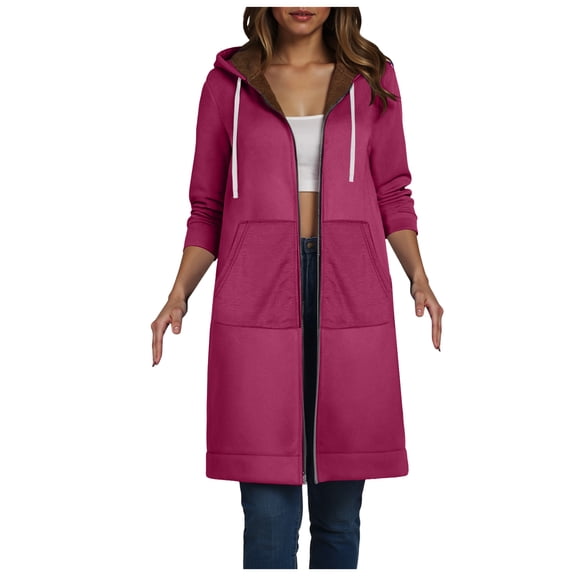 larppty Fleece Hoodie for Women Long Zipper Hoodies Zip Up Oversized Sweatshirts Womens Tunic Sweatshirt Winter Clothes (Hot Pink, 3XL)
