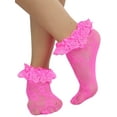 thumbnail image 4 of ToBeInStyle Women's Floral Lace Ruffle Trim Ankle High Socks - Hot Pink, 4 of 5