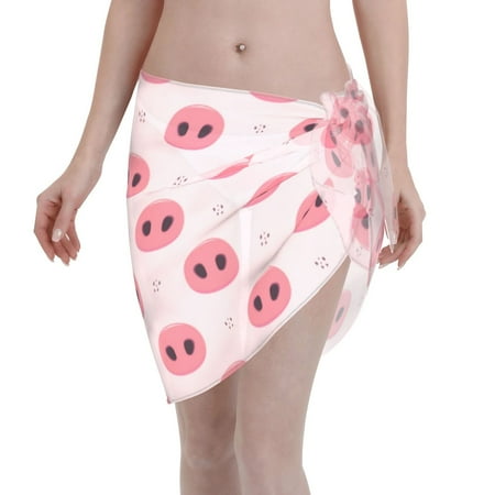 Adobk Women Beach Sarong Bathing Suit Pig Noses Print Wrap Skirt Sheer Bikini Swimsuit Cover Ups For Swimwear