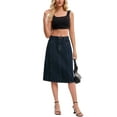 thumbnail image 2 of INSPIRE CHIC Women's Denim Skirt High Waist A Line Elastic Back Waist Casual Knee Length Jean Skirts M Black Blue, 2 of 6