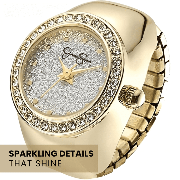 Jessica Simpson Women's Gold Adjustable Ring Watch – Crystal Bezel, Quartz Analog Mini Dial, Stretch Band Fashion Jewelry Accessory