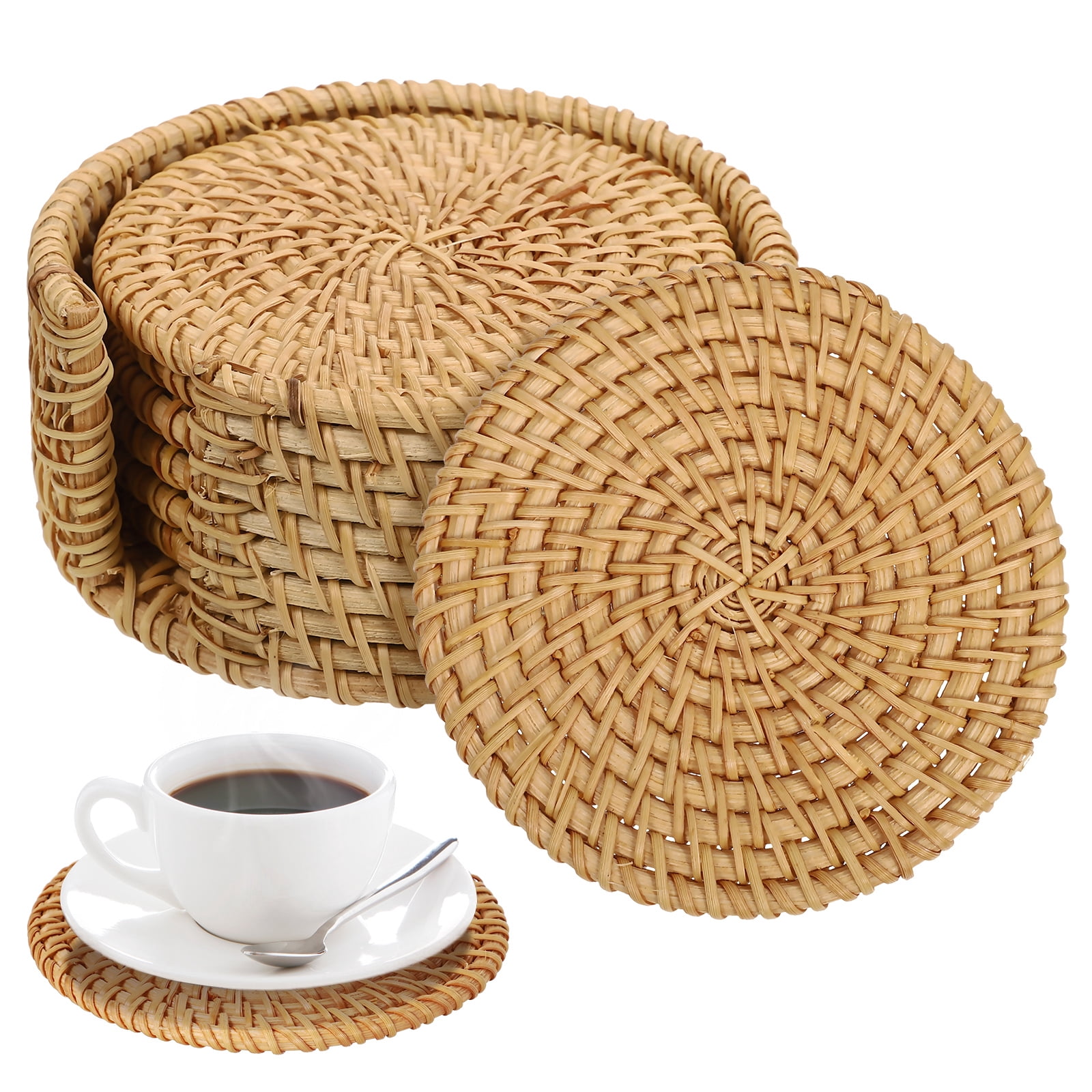 SHISUYAN 1 Set Rattan Coasters Home Cup Coasters Boho Coasters Woven Coasters Coffee Table Coasters with Holder
