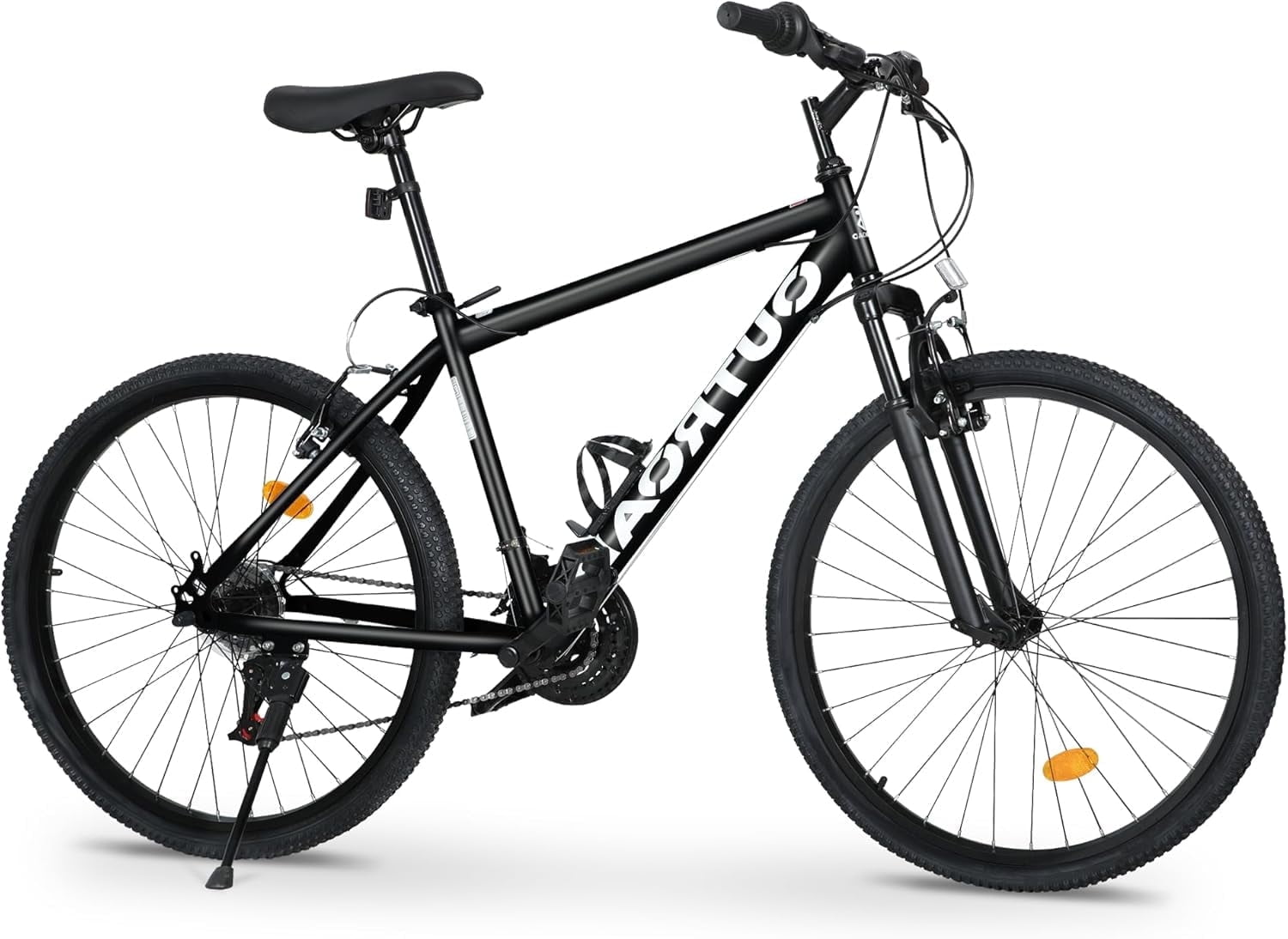 Marknig 26" Mountain Bike 7 Speed Bicycle for Adult with High-Carbon Steel Frame, Dual Disc & V-Brakes, Adjustable Seat for Men and Women, Black