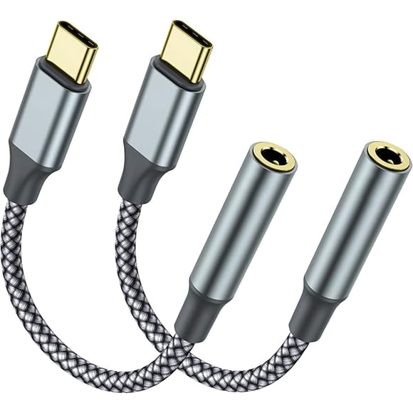 ccwmincc USB C to 3.5mm Headphone Jack Adapter(2 Pack), USB-C to Aux Audio Dongle Cable for iPhone 17 Pro Max/17 Pro, 16/15 Pro Max, 16/15 Pro, Galaxy S23-S21 Ultra, Pixel, iPad Pro, MacBook (Gray)