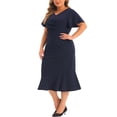 thumbnail image 2 of DARING DIVA Women's Plus Size V Neck Ruffled Short Sleeves Dress 4X Navy Blue, 2 of 6