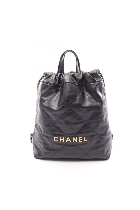 Pre-Owned Chanel 22 Small Backpack/Handbag, Leather, Women's, Black