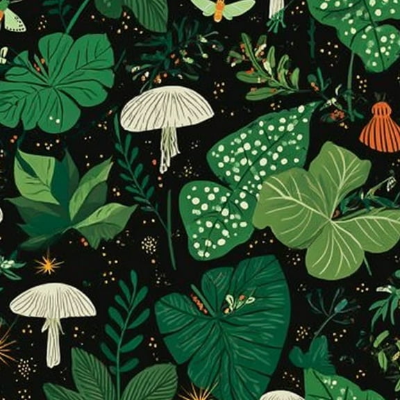 Boho Peel and Stick Wallpaper 17.7in x 9.8ft Botanical Jungle Green Leaves Mushrooms Fireflies Black Contact Paper Vinyl Waterproof Self Adhesive Wall Paper for Bedroom Shelf Cabinet Renter Friendly