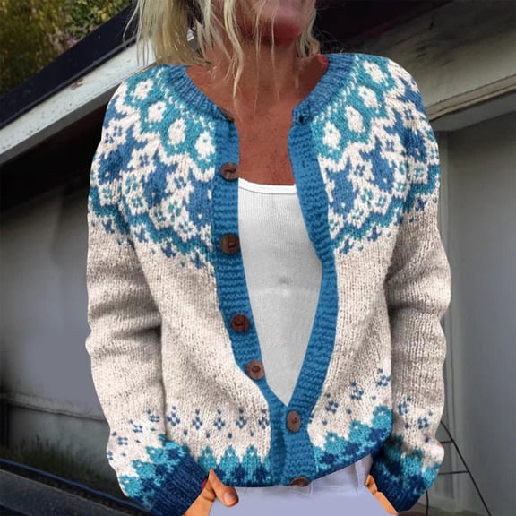 Delayuji Womens Cardigan Sweater Ethnic Style Sweater Knitted Sweater Cardigan Sweater Spring Coat S-4XL