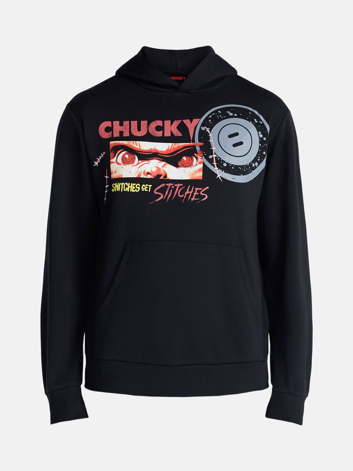 Chucky Men's and Big Men’s Snitches Get Stitches Graphic Hoodie Sweatshirt, Sizes XS-5XL
