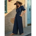 thumbnail image 6 of Womens Jumpsuits Short Sleeve V Neck Dressy Casual Wide Leg Pants Romper Dark Blue M, 6 of 9