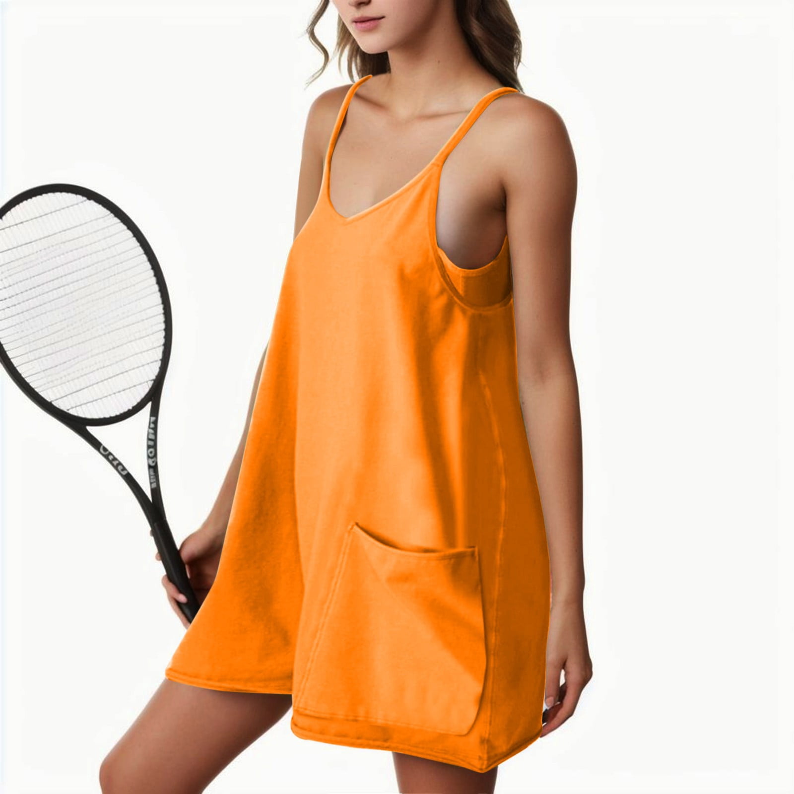 Womens Tennis Dress Workout Mini Dress with Shorts Sleeveless Spaghetti Straps Golf Athletic Dresses