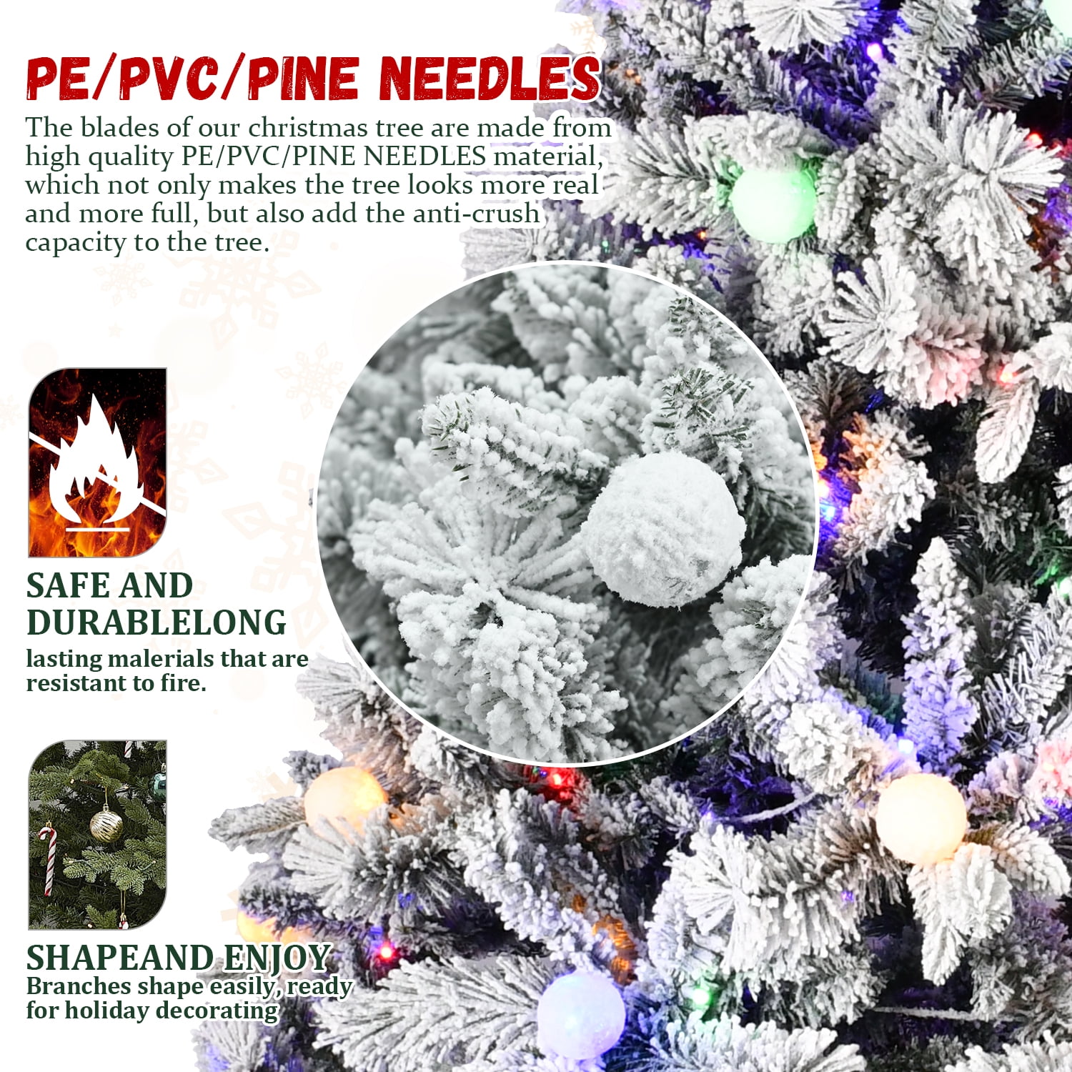 8ft Prelit Snow Flocked Christmas Tree 1793 Tips 470 LED Lights Memory Wire Branches Metal Stand