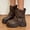 Brown, variant on Women's Matte Faux Leather Mid-Calf Moto Boots, Round Buckle Strap Pull-On Round Toe Chunky Lug Sole Platform Boots Boots Sizes 36