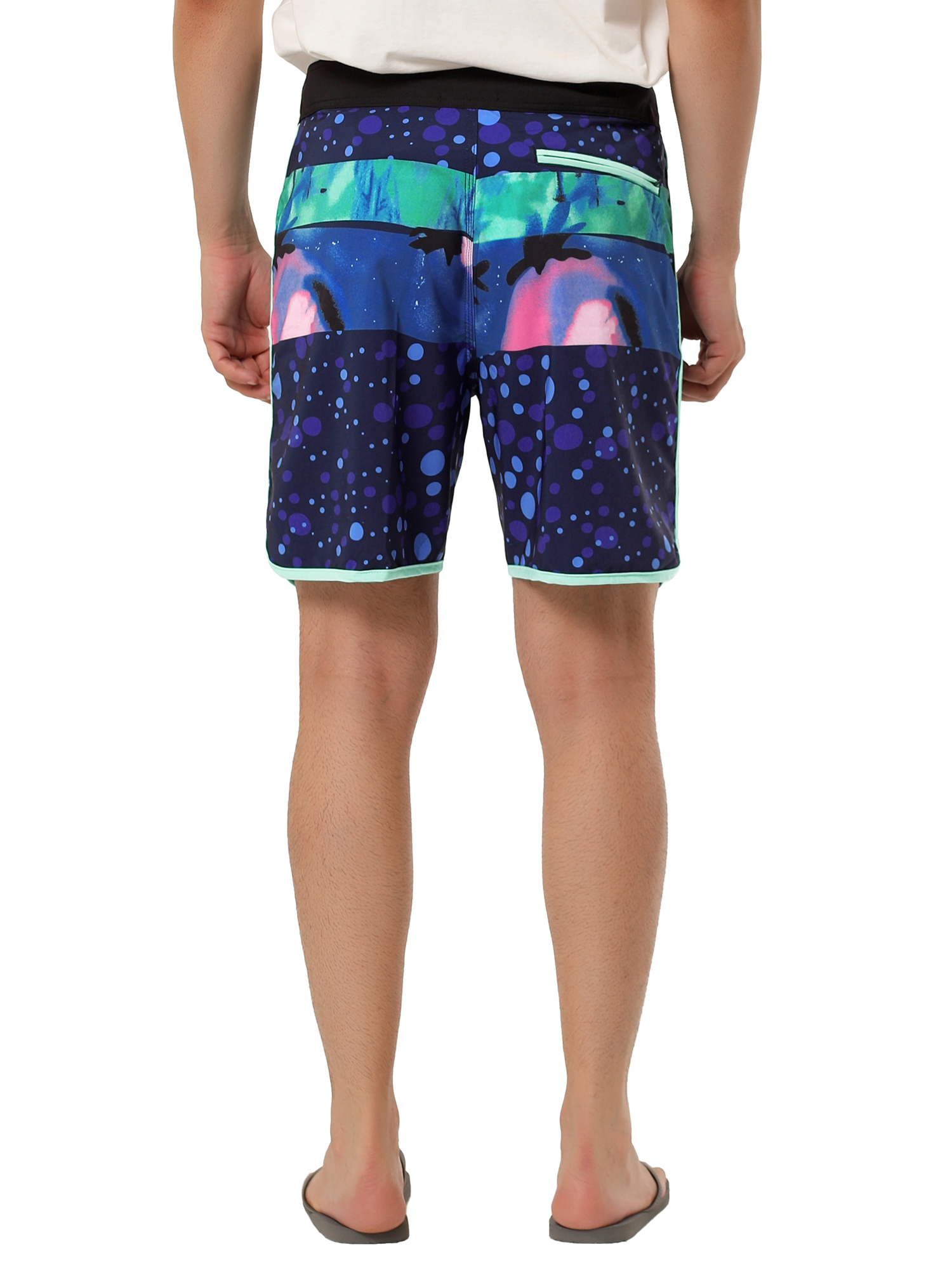 Unique Bargains Men's Swim Shorts Drawstring Waist Summer Board Shorts 30 Navy