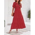 thumbnail image 3 of Women's 2026 Summer Casual Boho Floral Print Short Flutter Sleeve Crew Neck Smocked High Waist Smocked Flowy Long Maxi Dress, 3 of 5