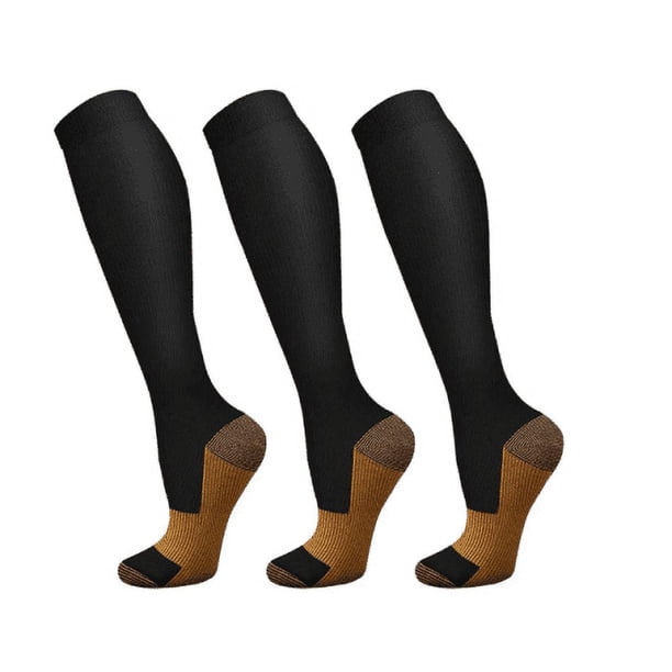 3 pares de calcetines de compresión de cobre para hombre y mujer, de 20 a 30 mmHg, hasta la rodilla, con soporte para pantorrillas, XXL